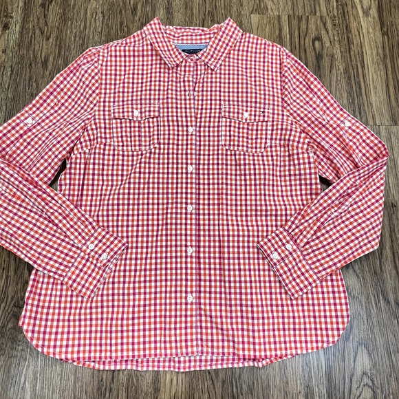 Tommy Hilfiger Orange, Pink + White Long Sleeve Plaid Button Down Shirt Size XXL - Picture 1 of 11